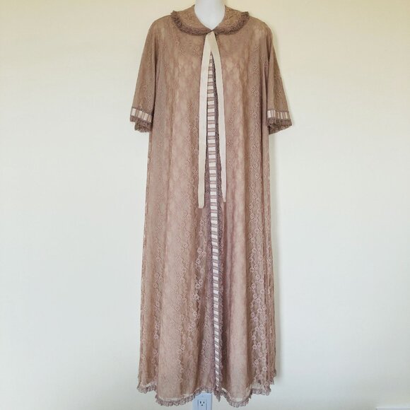 Miss Glamour Nightgown & Robe Set Vintage 1960s Nylon Lace w/ Satin Ribbon Sm-Lg - Picture 6 of 9